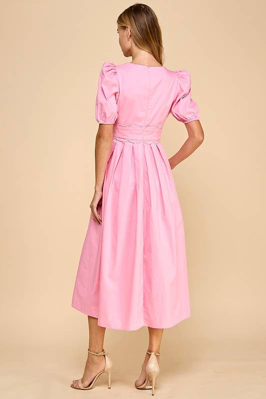 Sweetheart Pink Scallop Midi Dress