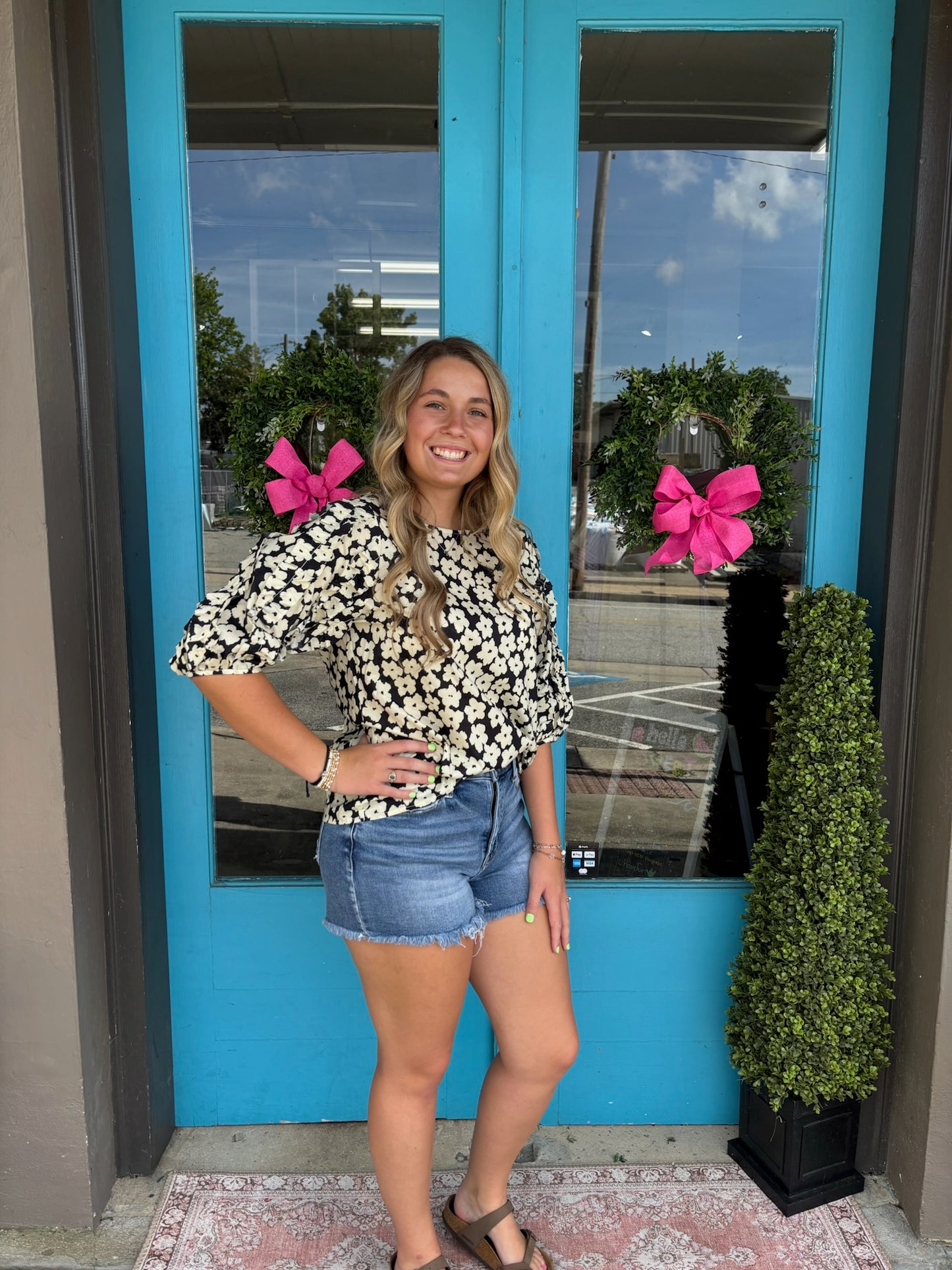 Floral Bishop Poplin Top