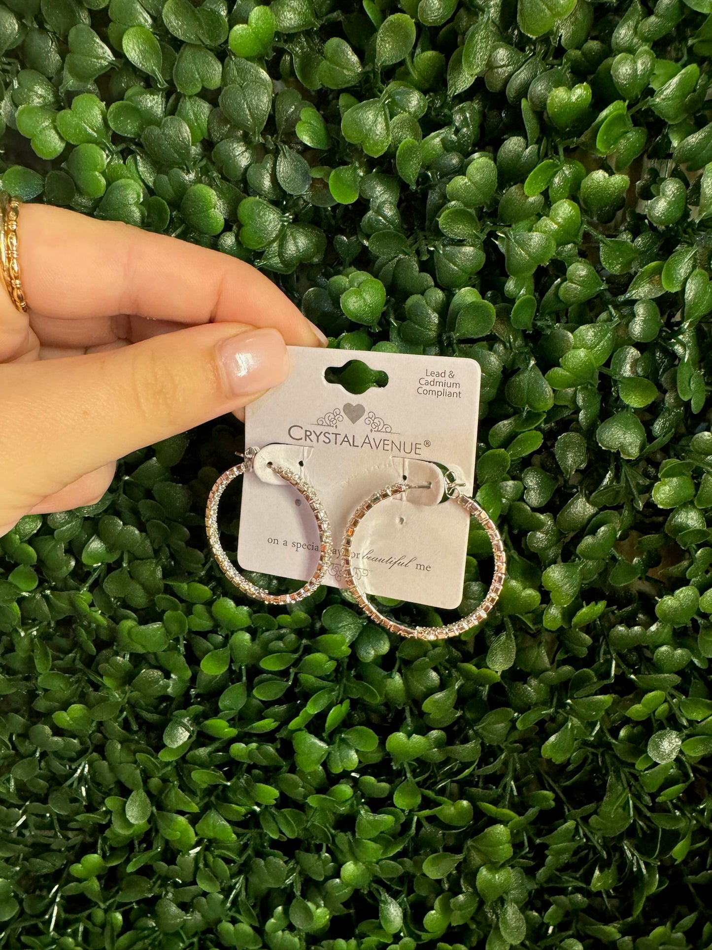 Silver Thin Rhinestone Hoop Earrings