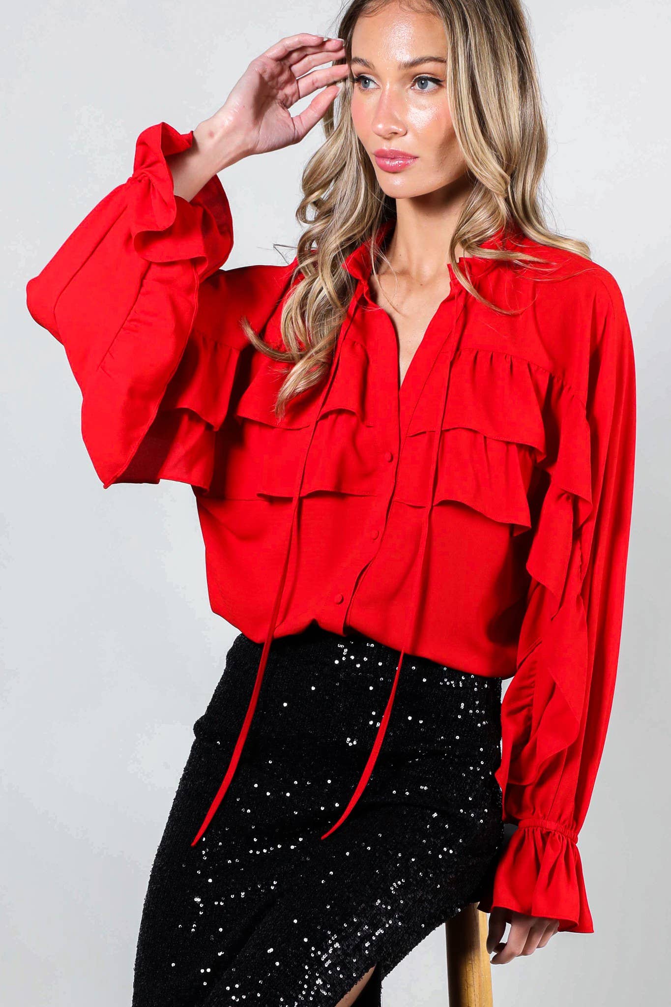 Flirty Tie Neck Ruffle