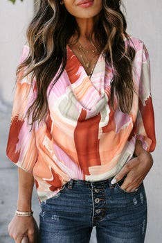 Multicolor Abstract Cowl Neck Blouse
