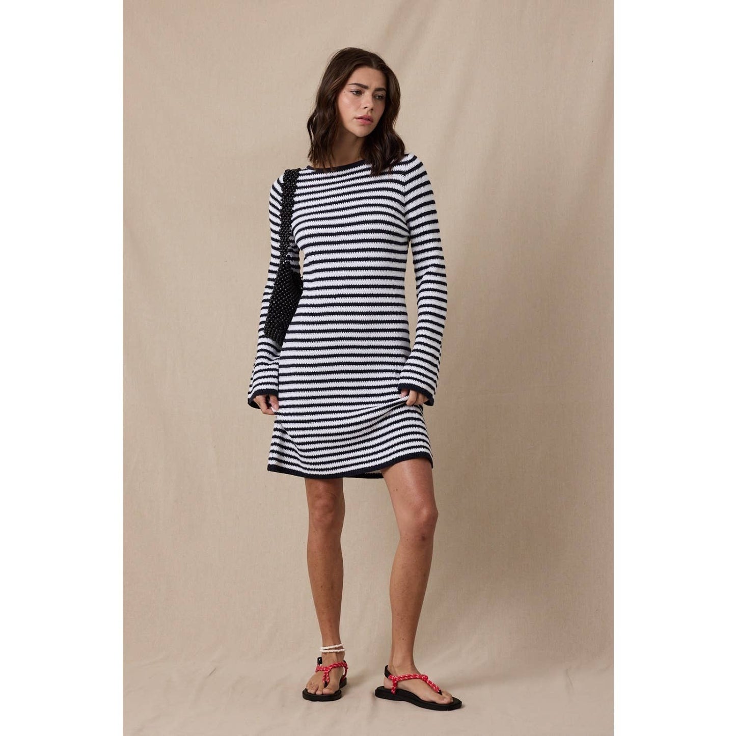 Belle's Striped Mini Sweater Dress
