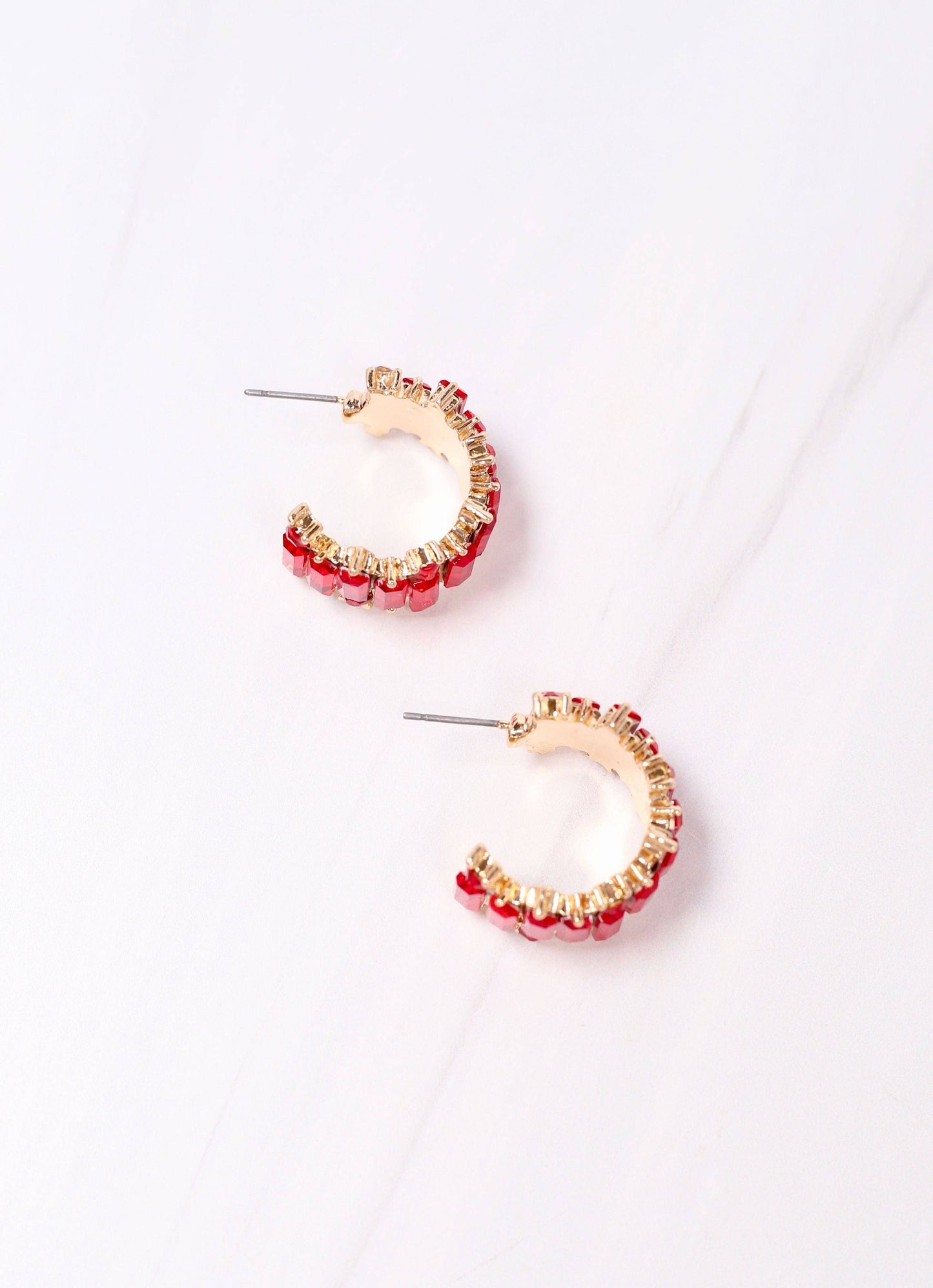 Goldstein Stone Hoop Earring RED