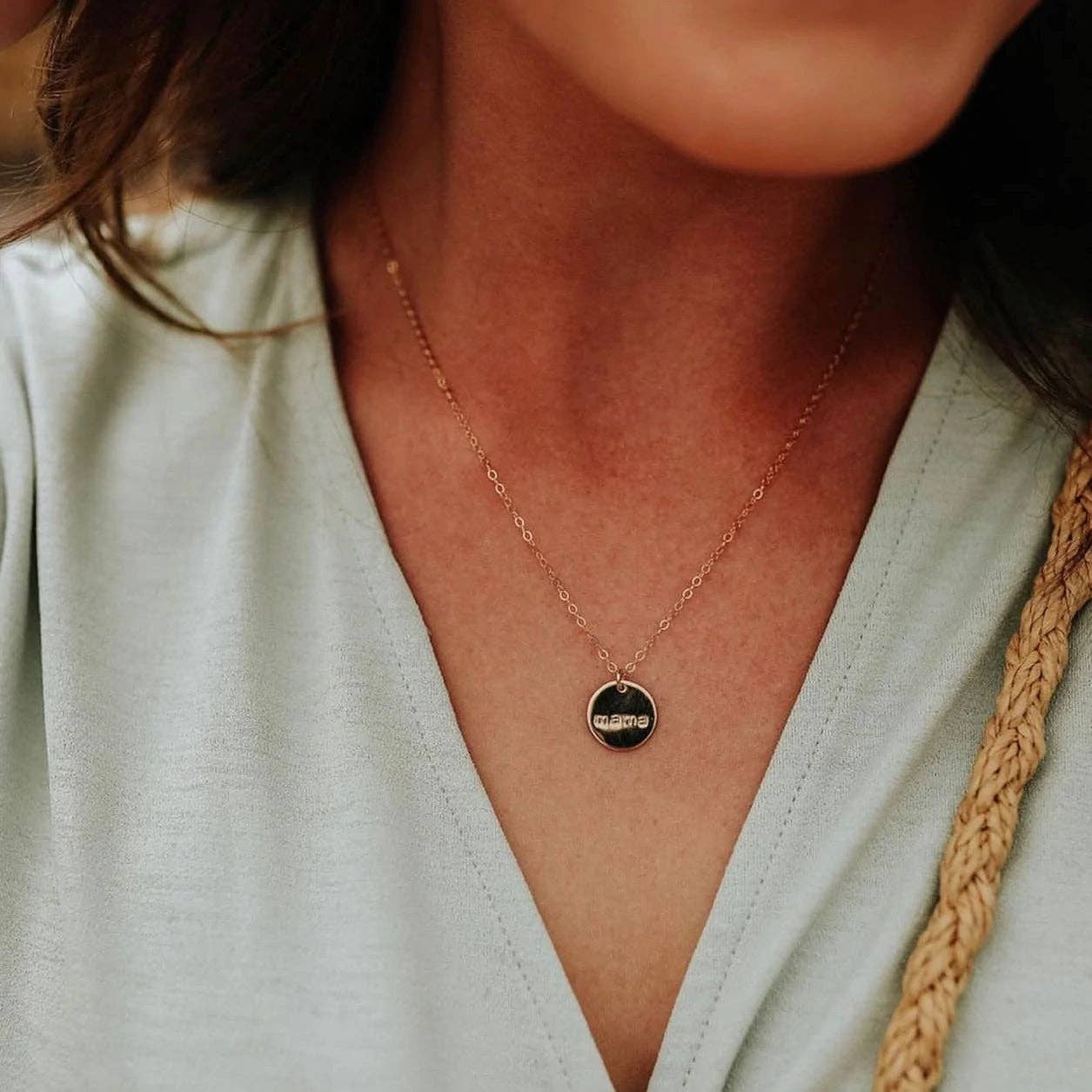 Mama Disc Necklace - Hand Stamped, Hypoallergenic, Layering