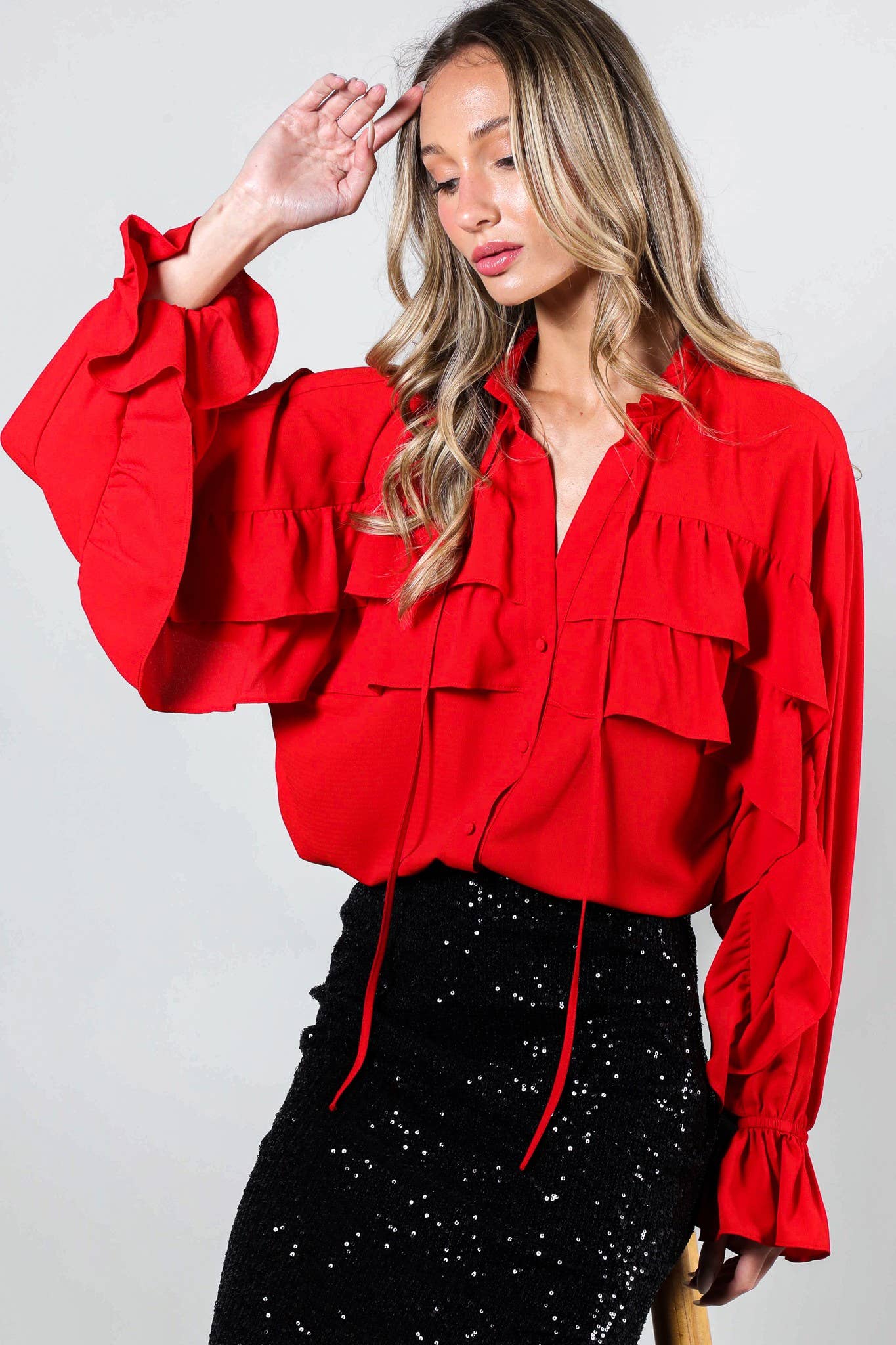 Flirty Tie Neck Ruffle