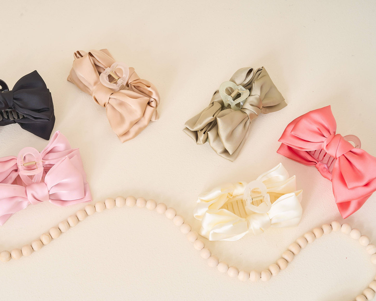 Cream Satin Bow Claw Clip