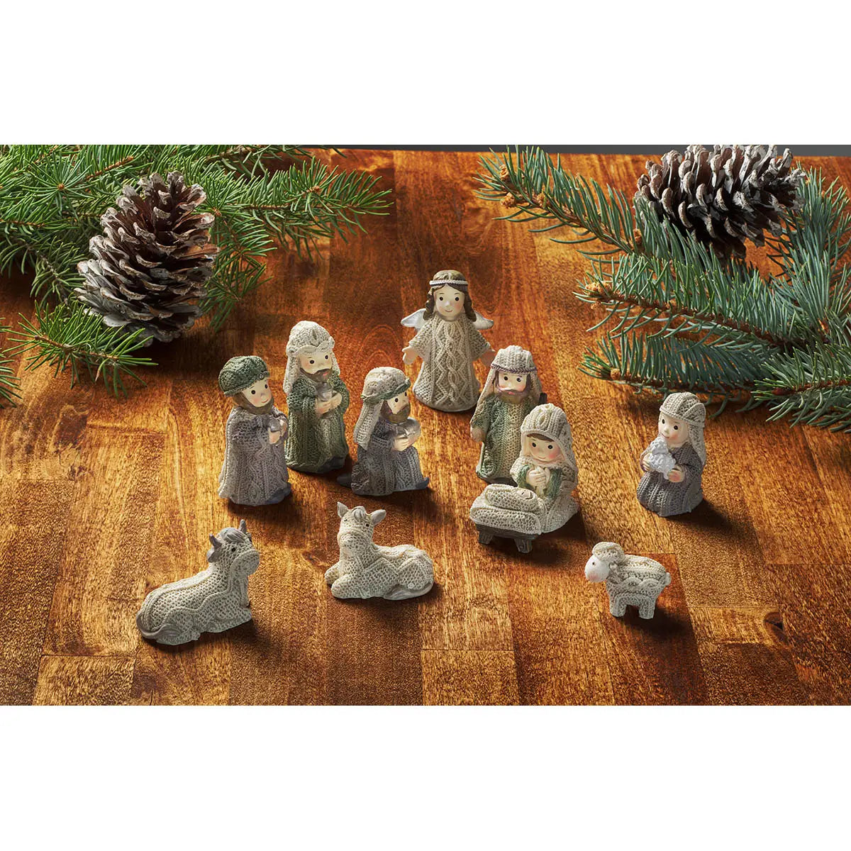 Set of 11, Resin Knitted Nativity Set