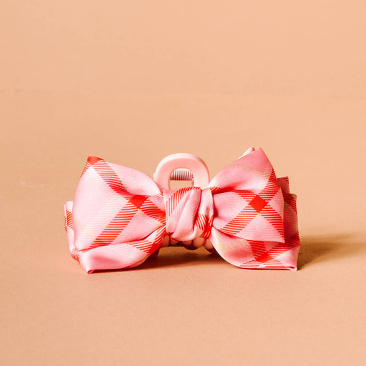 Festive Plaid Mini Satin Bow Claw Clip