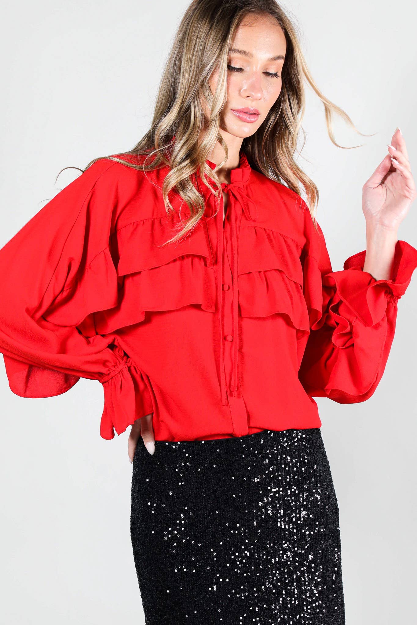 Flirty Tie Neck Ruffle