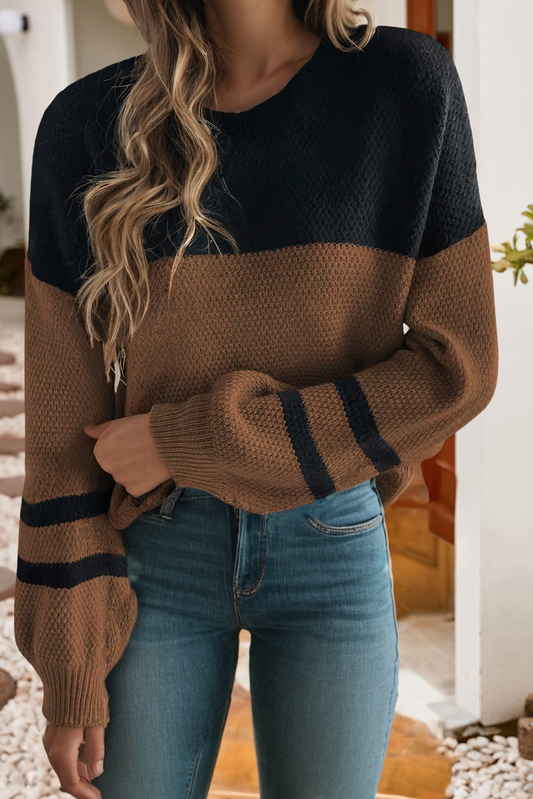 Neutral Color Block Knit Sweater