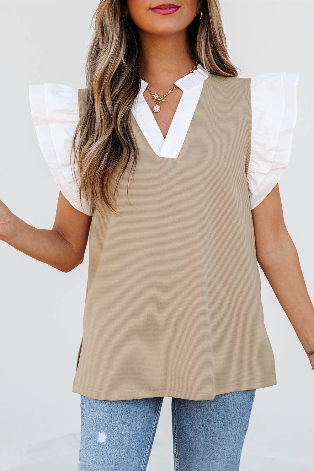 Noah's Contrast Ruffled Top