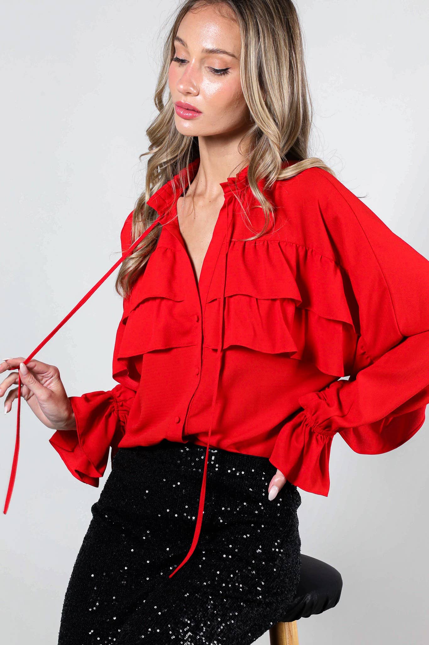 Flirty Tie Neck Ruffle