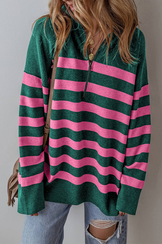Watermelon and Coffee Striped Quarter Zipper