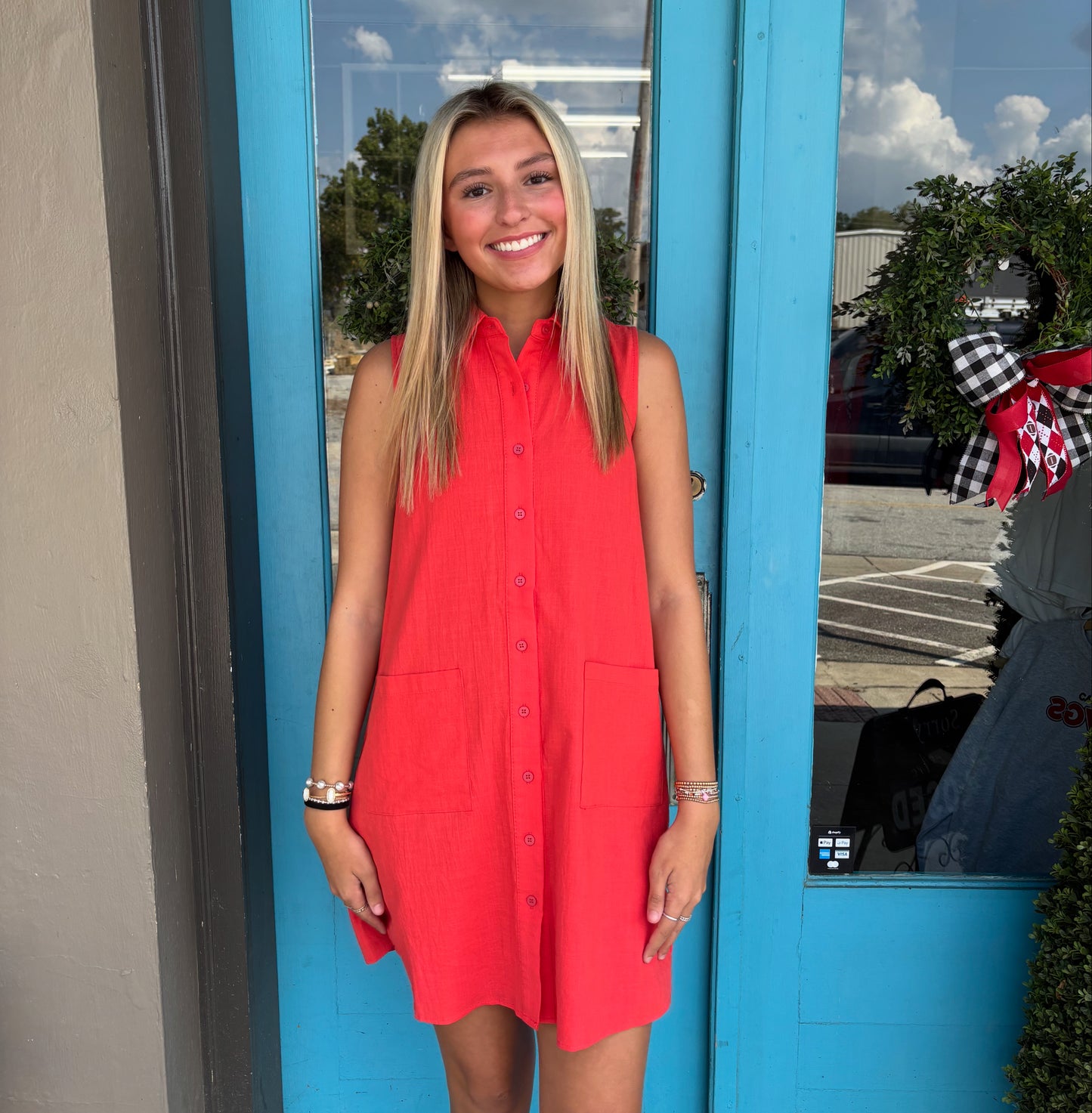 Cara's Coral Shirt Dress