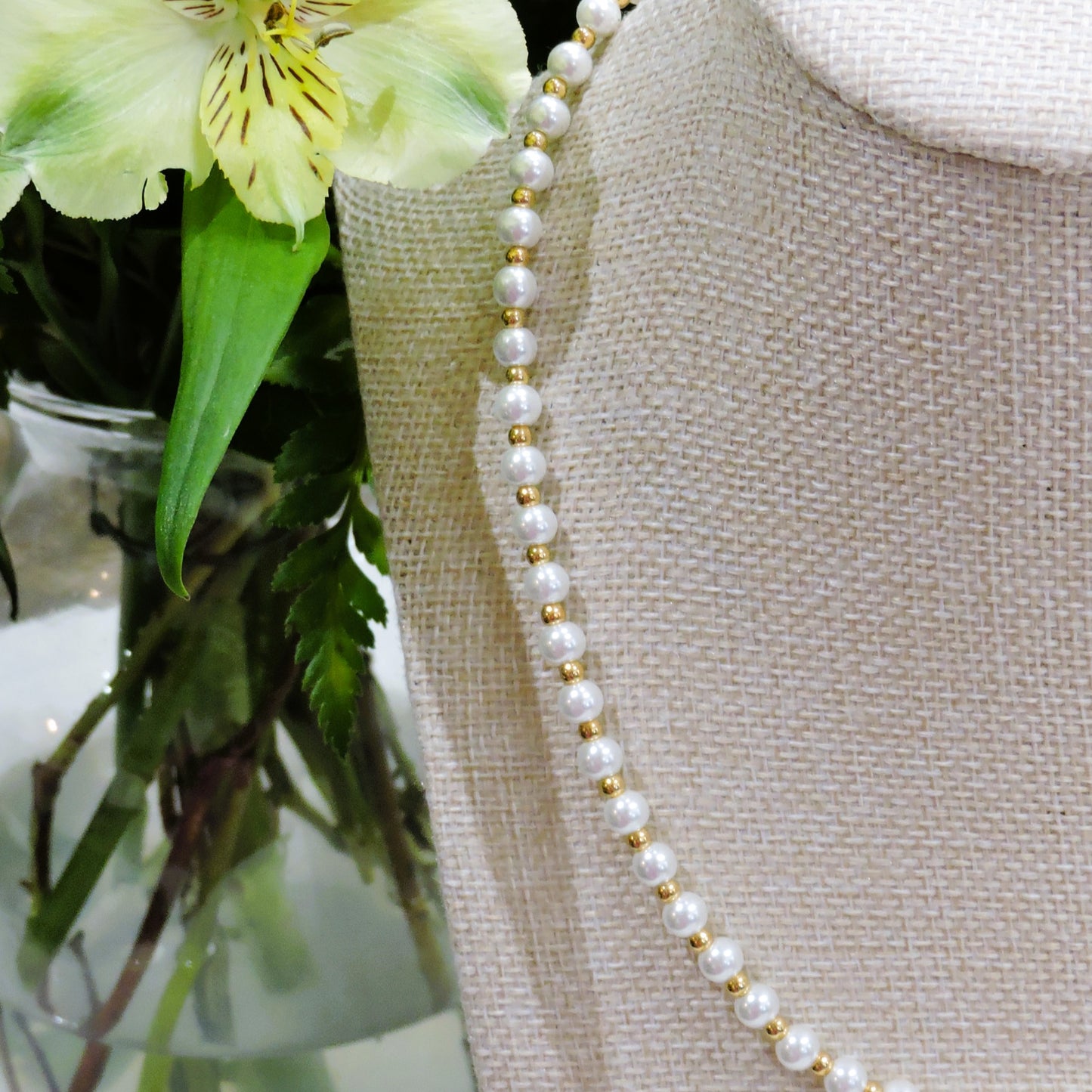 Gold & Pearl Alternating Beaded Necklace