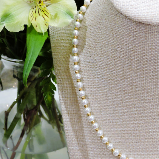 Gold & Pearl Alternating Beaded Necklace