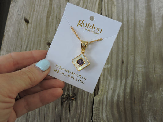 Gold Double Chain Necklace with Amethyst Pendant