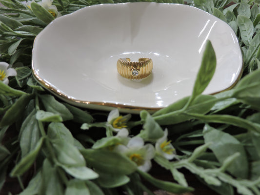 Gold Textured Ring with Clear Center Crystal