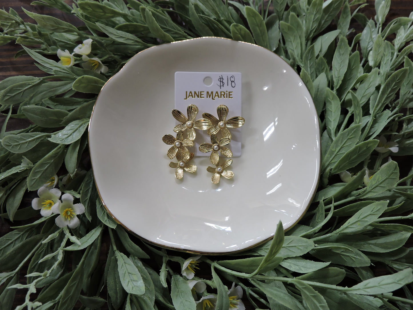 Gold Descending Flowers Earring with Pearl Centers