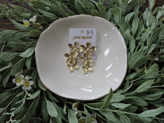 Gold Descending Flowers Earring with Pearl Centers