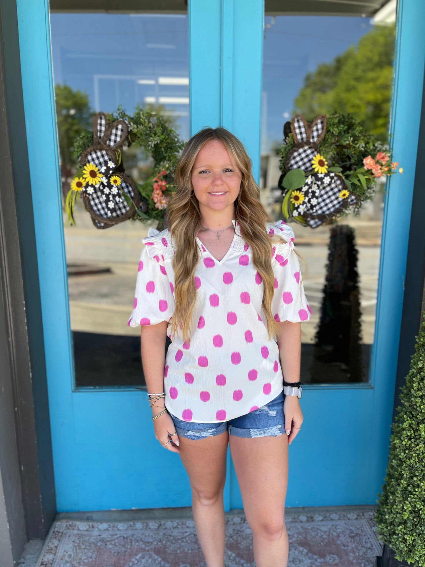 Emma's Polka Dot Ruffle Blouse