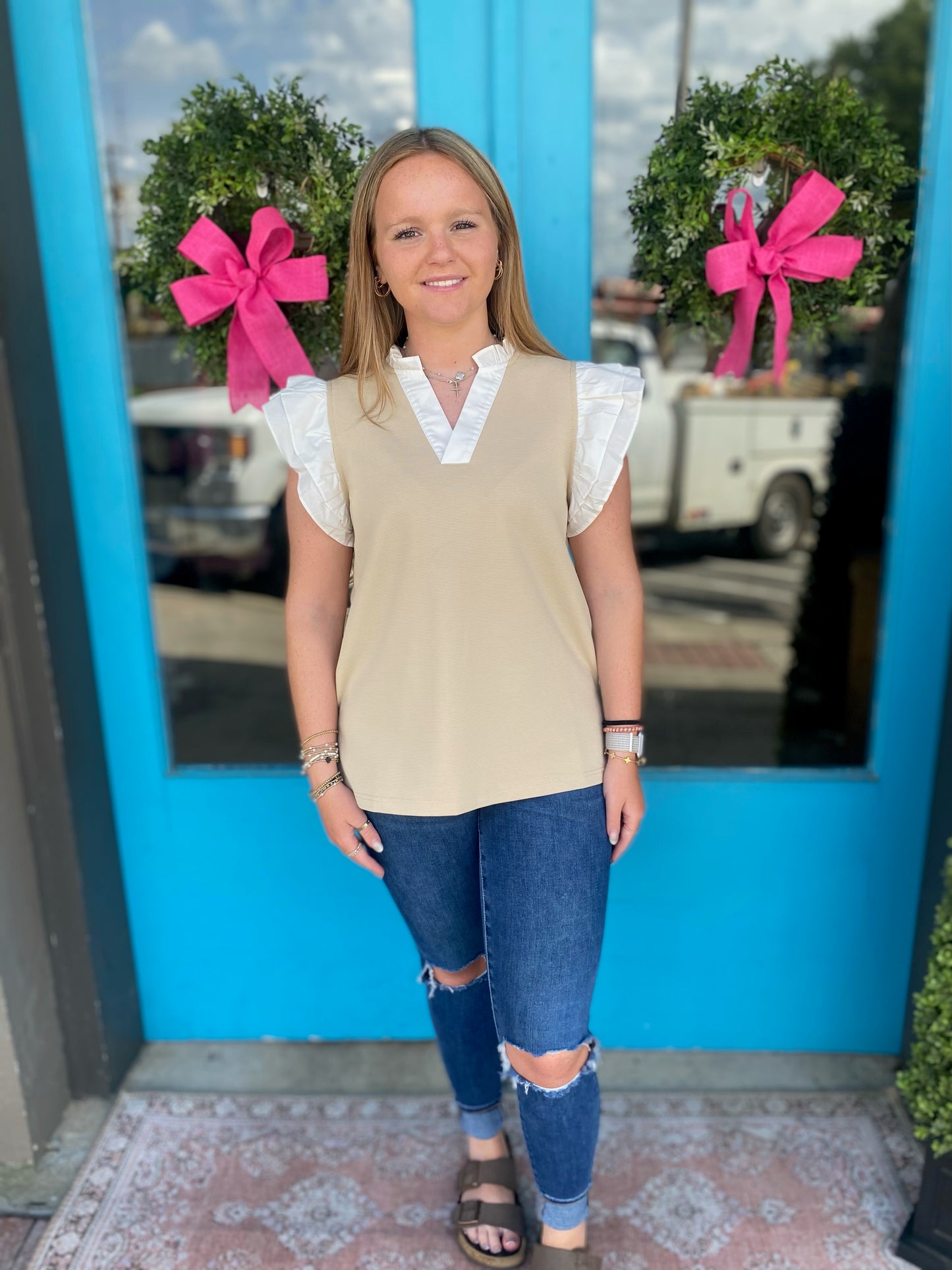 Noah's Contrast Ruffled Top