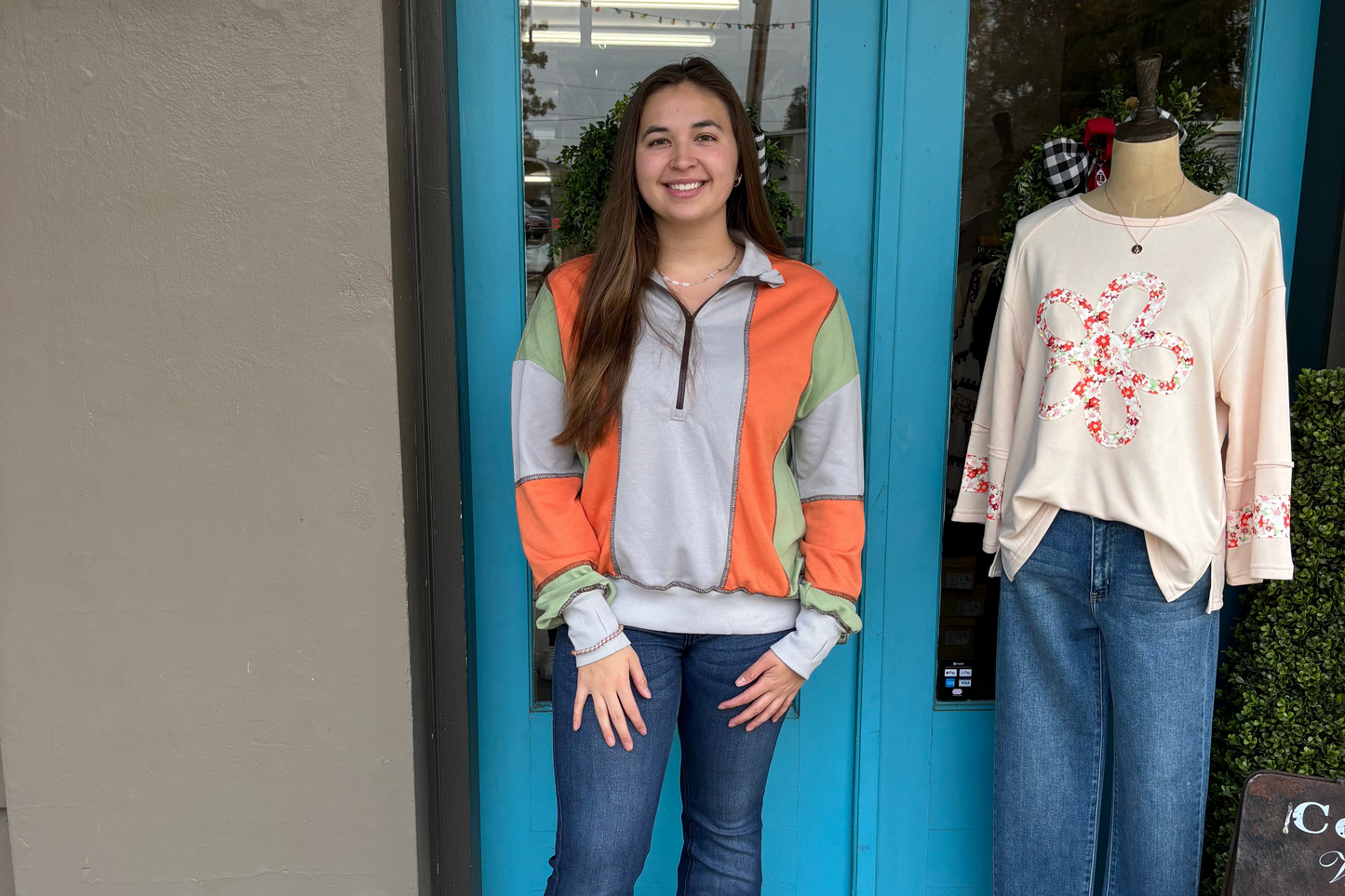 Fall Fun Block Stitching Half Zip