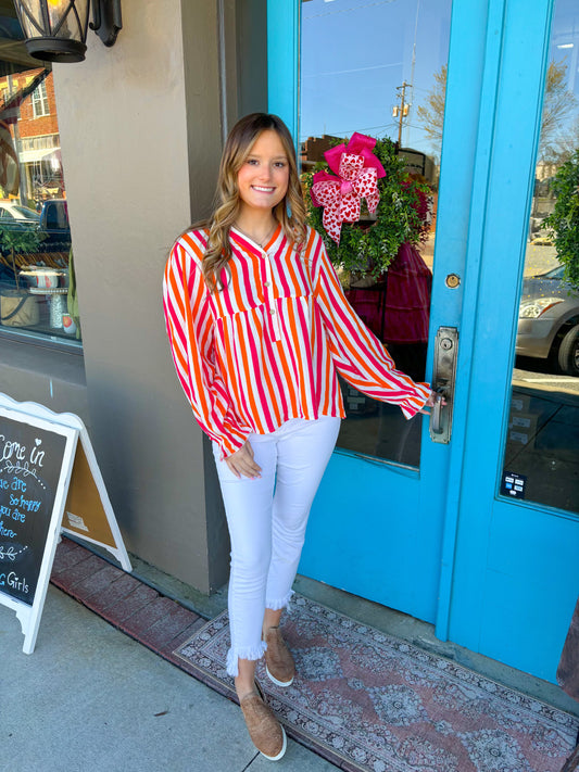 Julia's Striped Balloon Blouse