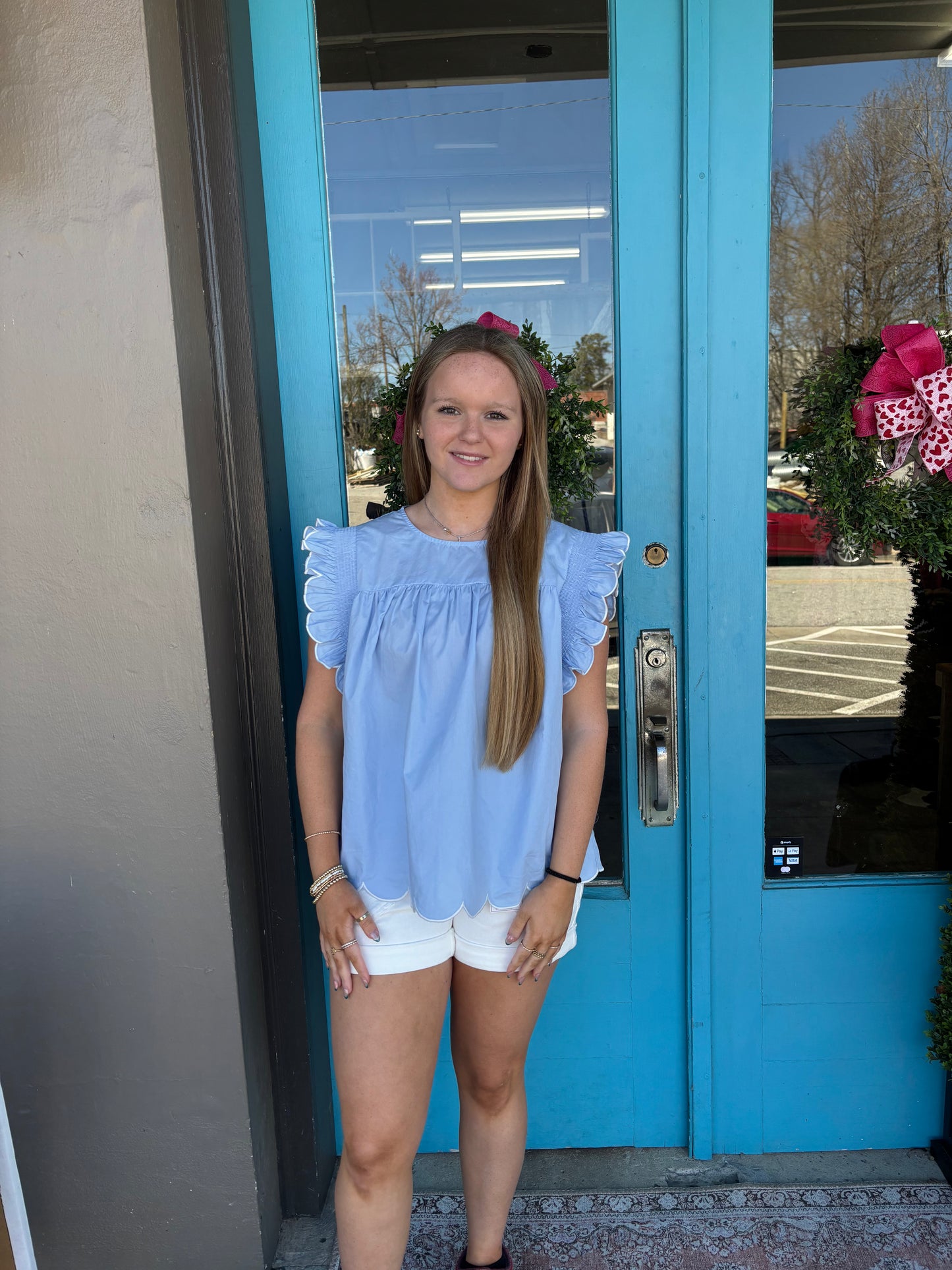 Powder Blue Scalloped Flutter Blouse