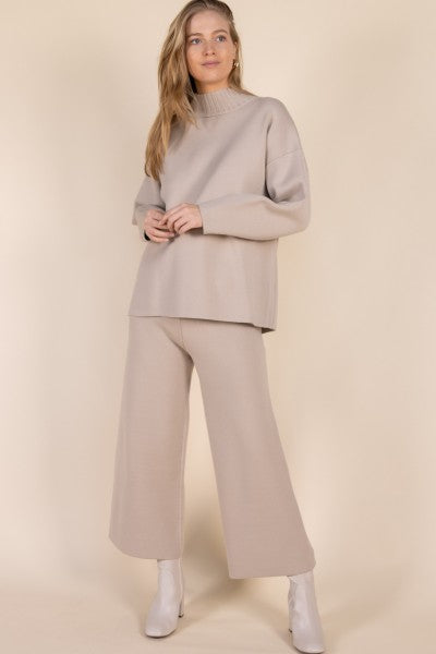 Khaki Knit Wide Leg Pants