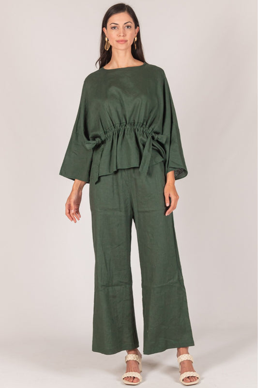 Linen Wide Leg Pants, Forest Green