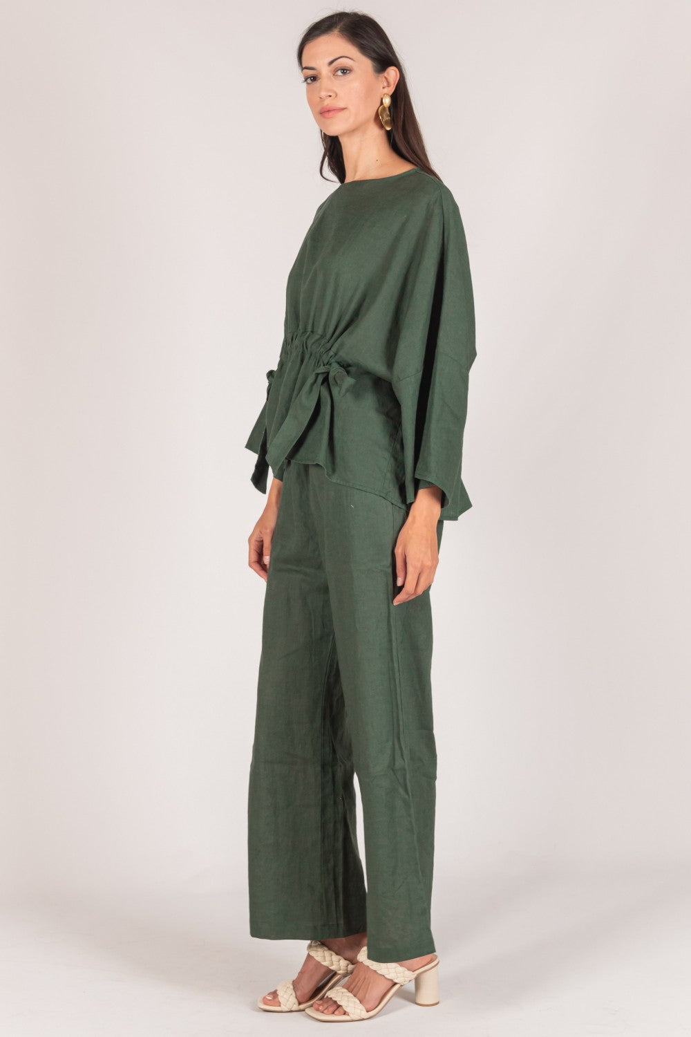 Linen Wide Leg Pants, Forest Green