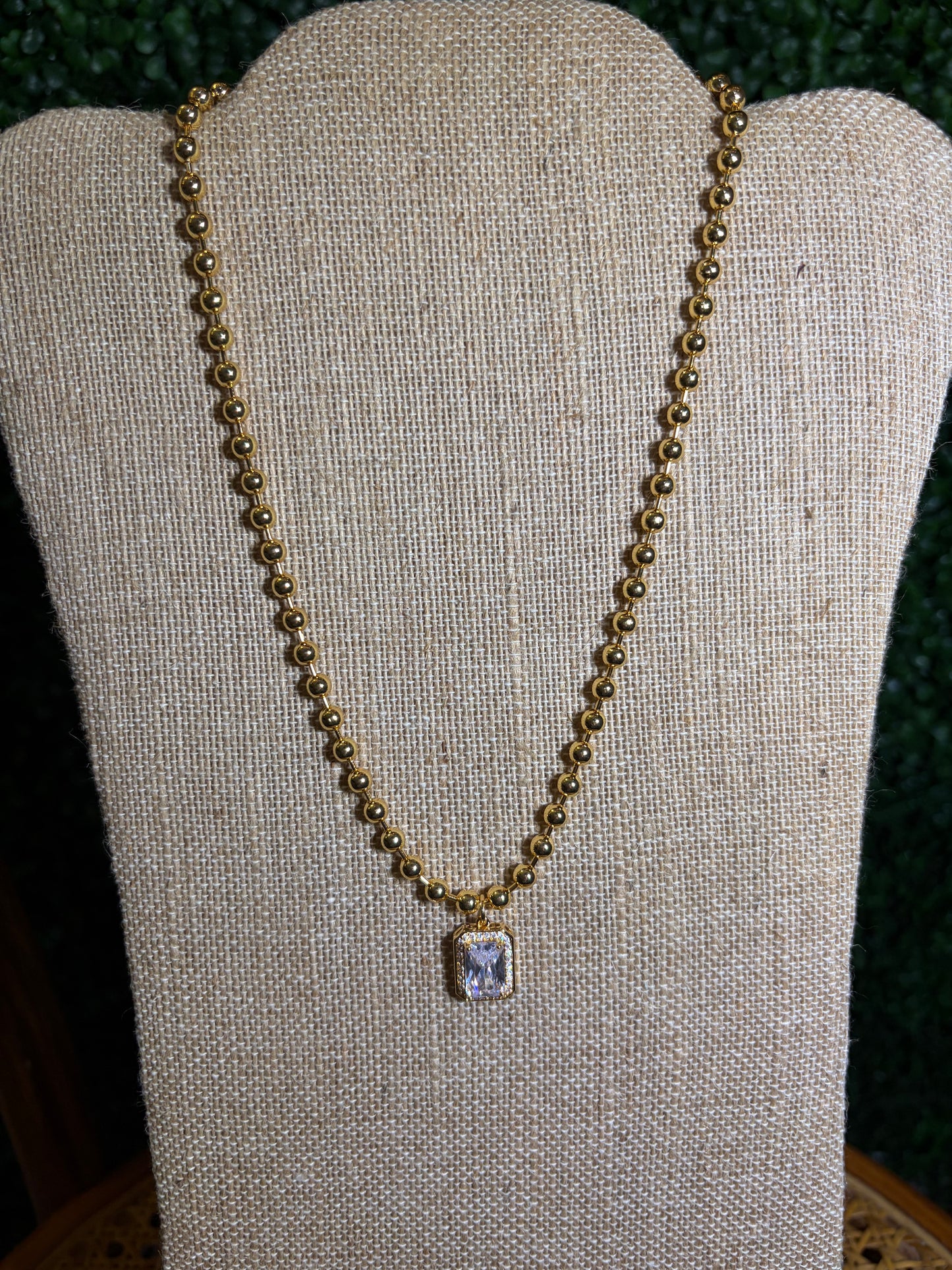 Gold Chain Necklace with Crystal Square