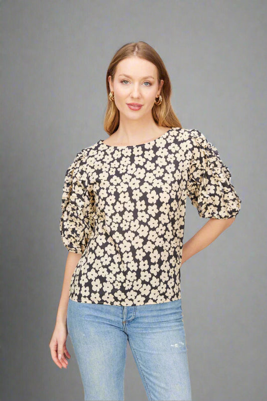 Floral Bishop Poplin Top