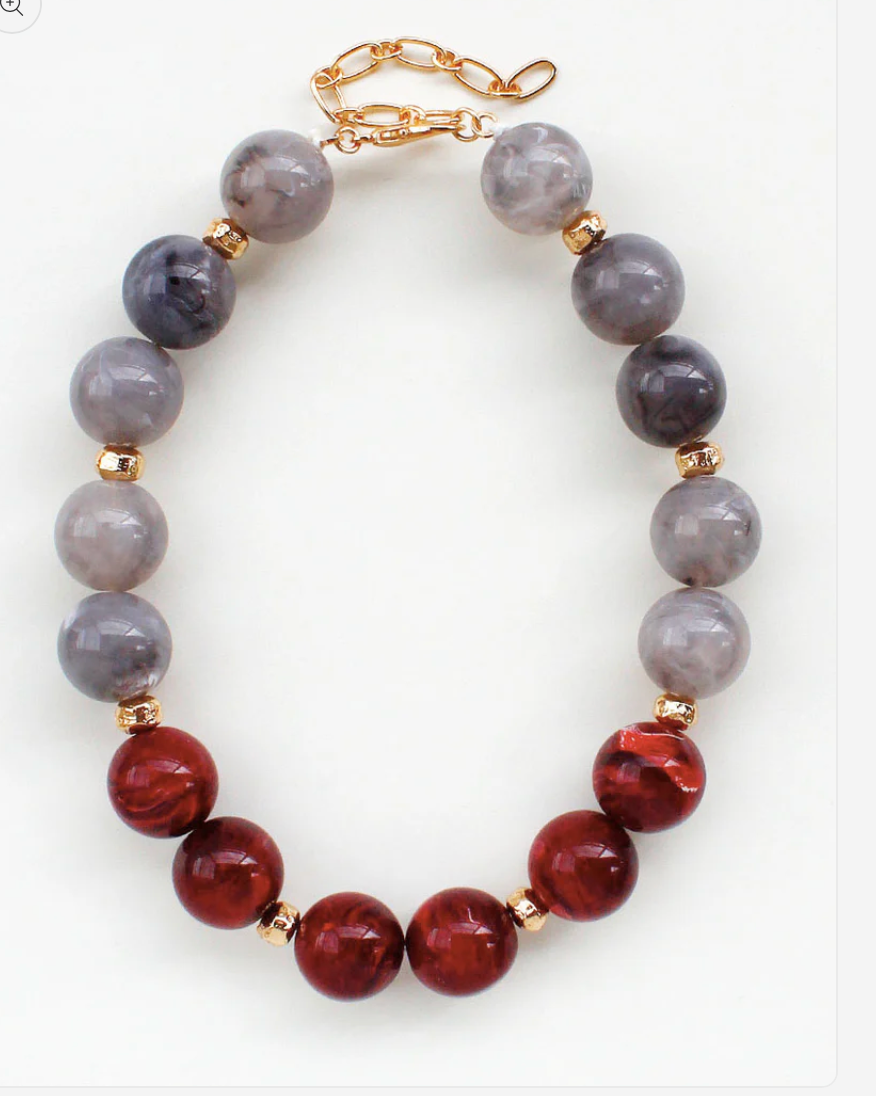Maroon + Grey Stone Necklace