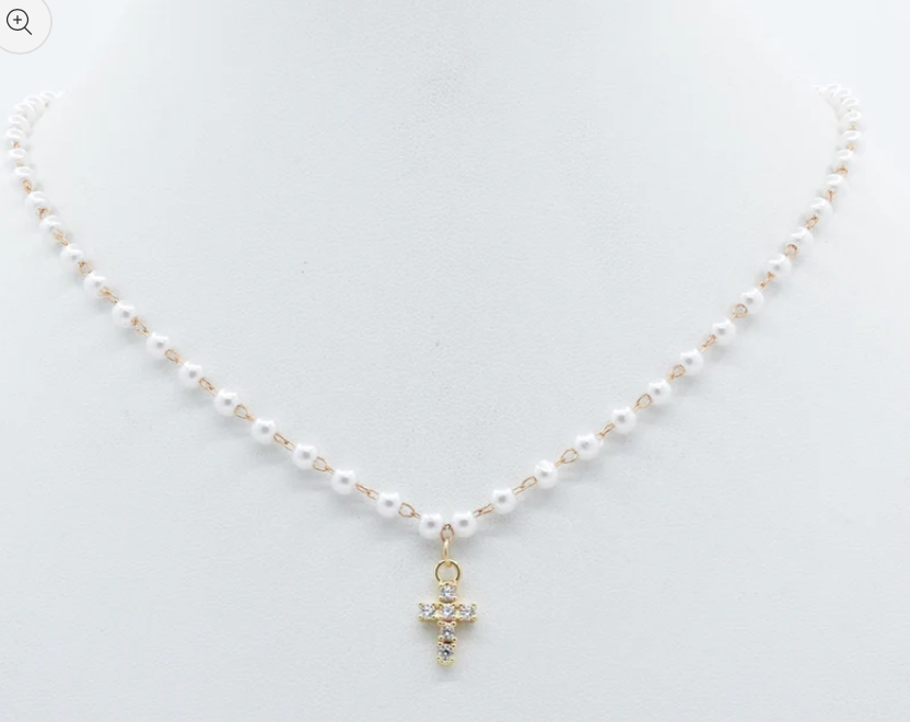 Pearl + Cross Delicate Necklace