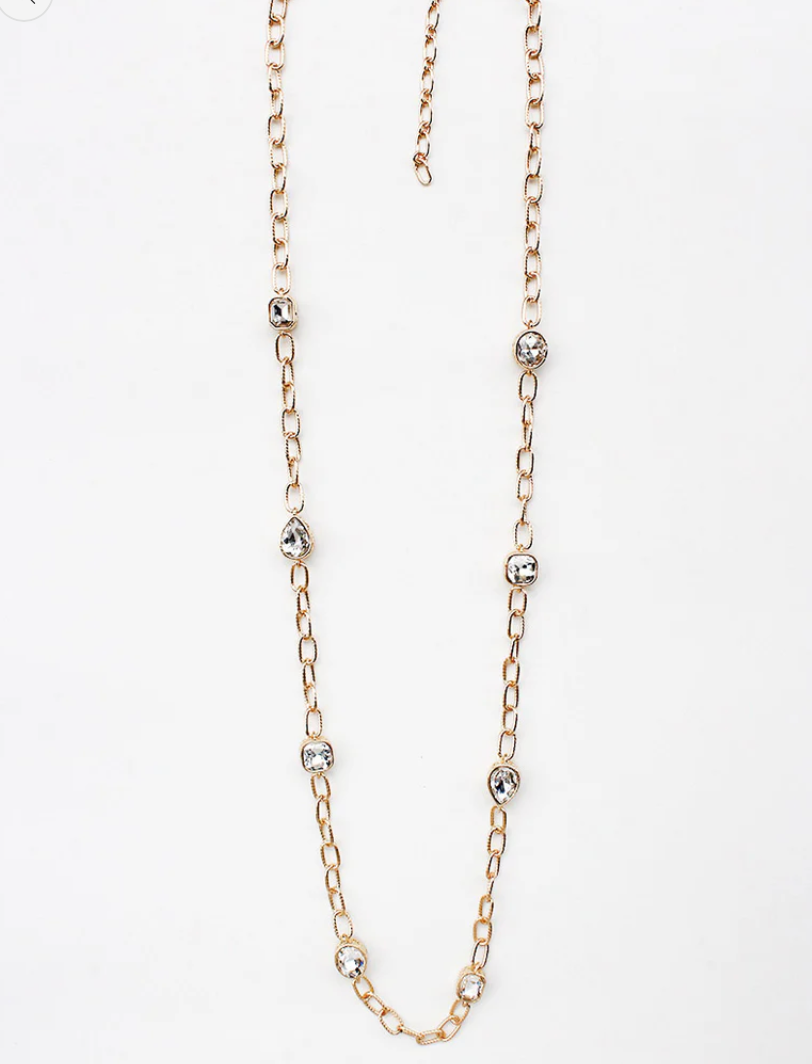 Gold Open Chain with Clear Stones Necklace