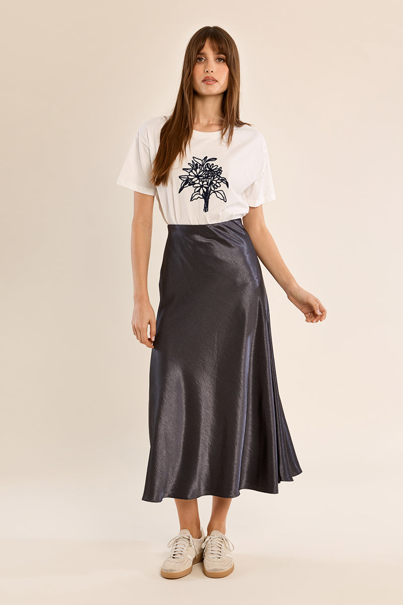 Gunmetal Silk Skirt
