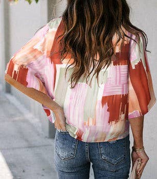 Multicolor Abstract Cowl Neck Blouse