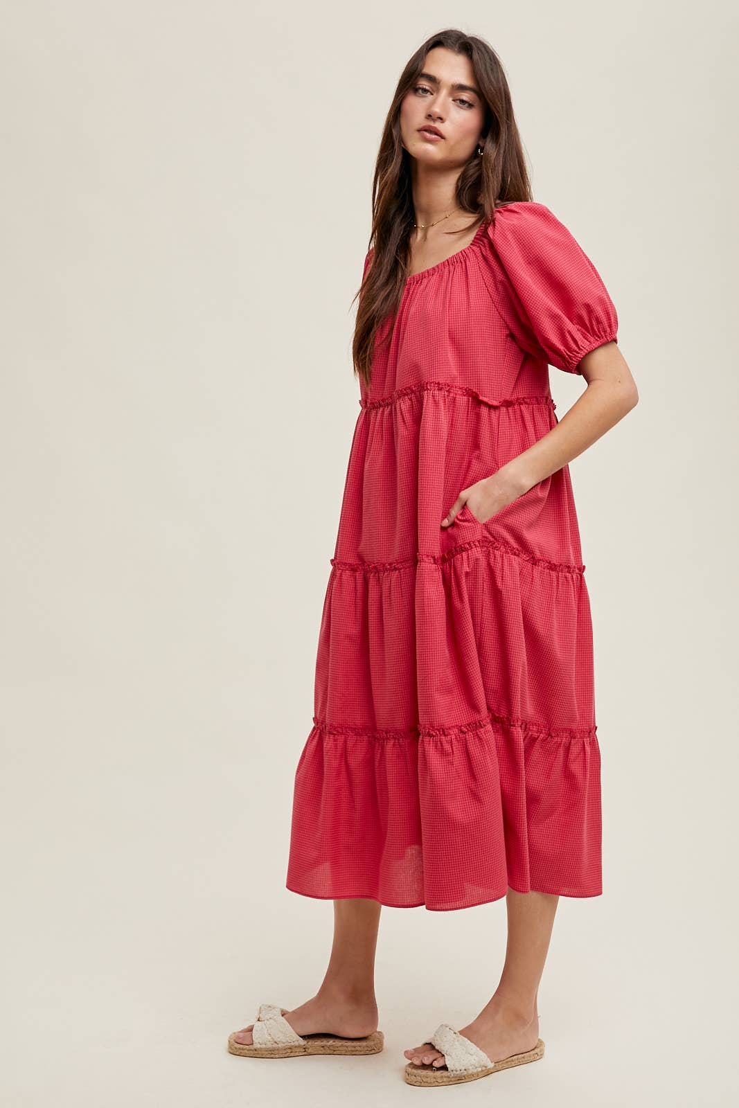 Sweet Pink Gingham Midi Dress