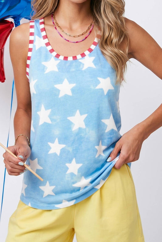 Fourth of July Star Striped Round Neck Tank Top