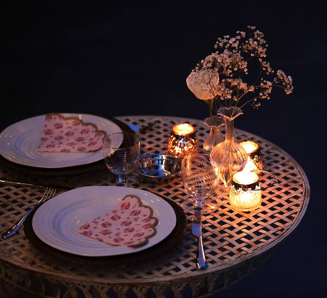 Scalloped Pink Floral Napkins