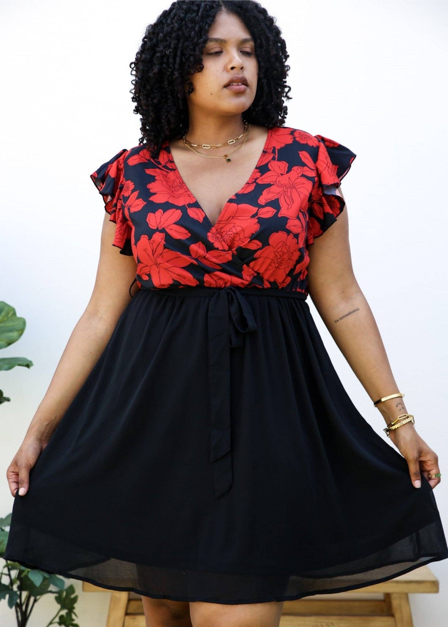 Macy's Red Floral Wrap Dress