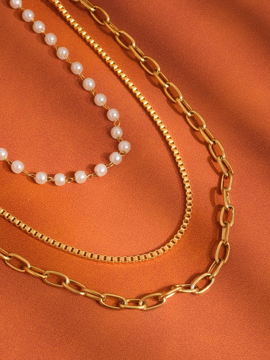 Cadeaux Stacked Pearl Chain Necklace