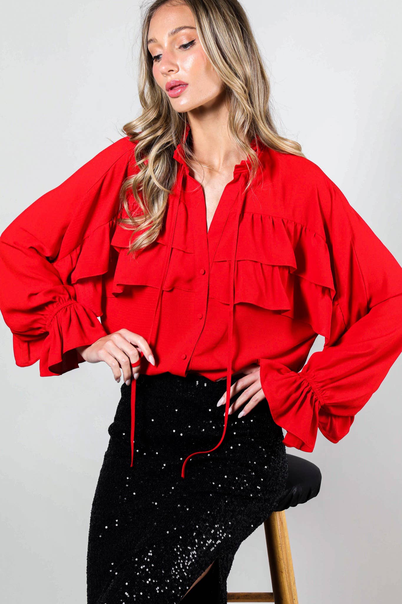 Flirty Tie Neck Ruffle