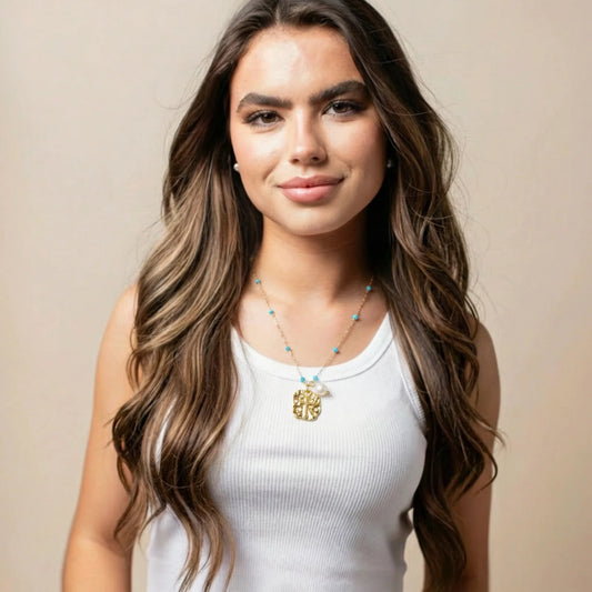 Blue Faceted Stations Cross Necklace