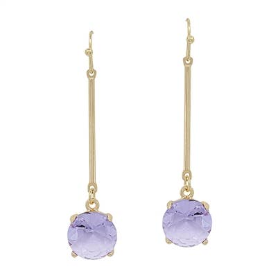 Lavender Crystal Stone Drop on Gold Bar 1.5" Earring