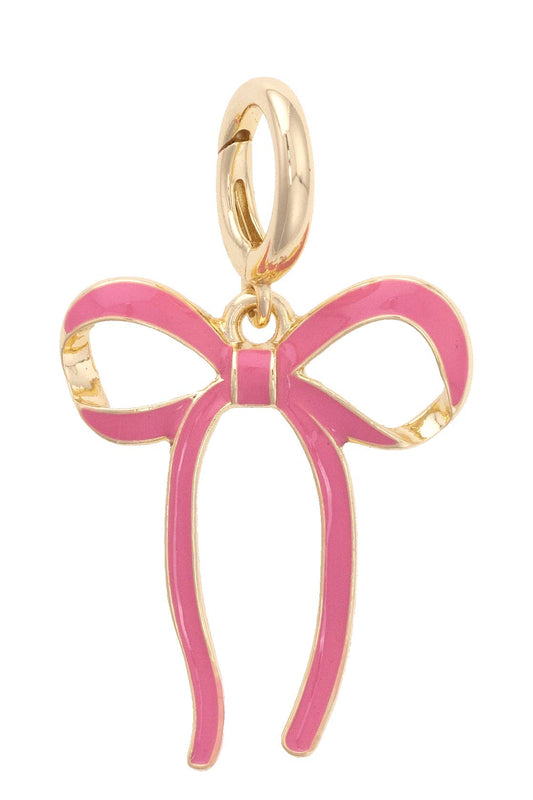 Tied Bow Enamel Pendant Charm in Pink