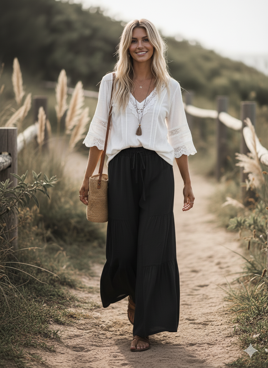 Linen Wide Leg Palazzo Pants