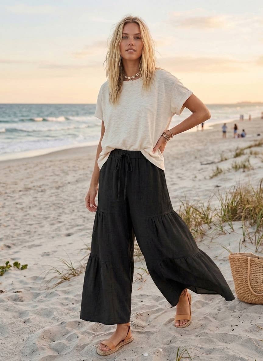 Linen Wide Leg Palazzo Pants